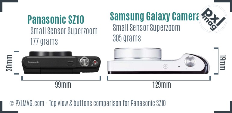 Panasonic SZ10 vs Samsung Galaxy Camera 4G top view buttons comparison