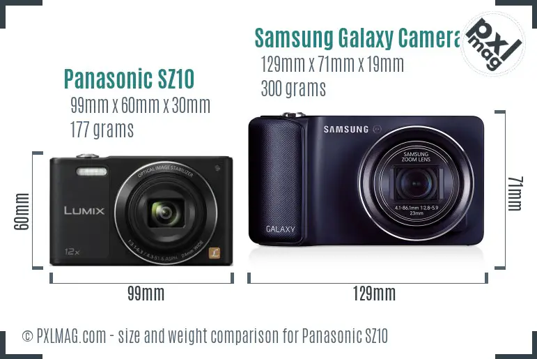 Panasonic SZ10 vs Samsung Galaxy Camera size comparison
