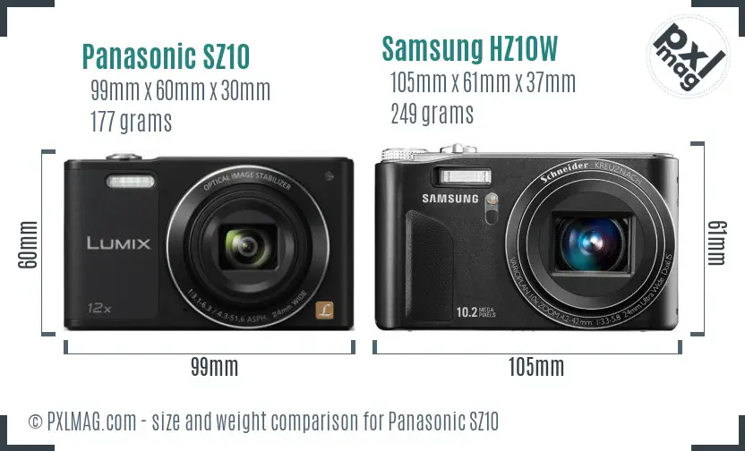 Panasonic SZ10 vs Samsung HZ10W size comparison Panasonic SZ10 vs Samsung HZ10W size comparison