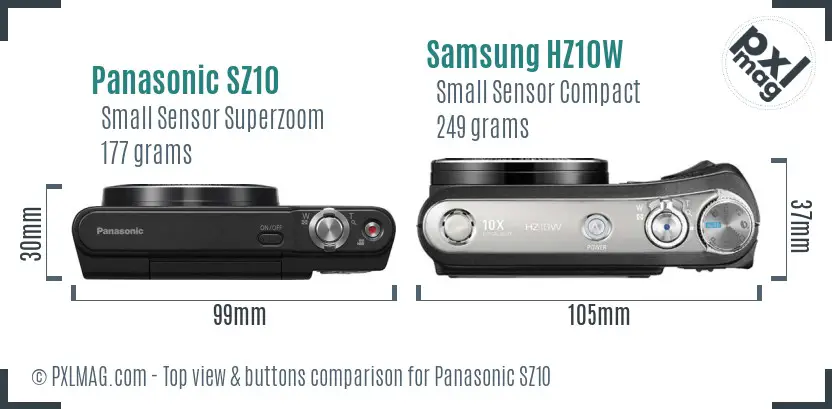 Panasonic SZ10 vs Samsung HZ10W top view buttons comparison Panasonic SZ10 vs Samsung HZ10W top view buttons comparison