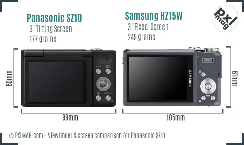 Panasonic SZ10 vs Samsung HZ15W Screen and Viewfinder comparison