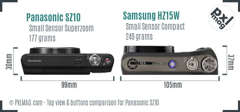 Panasonic SZ10 vs Samsung HZ15W top view buttons comparison