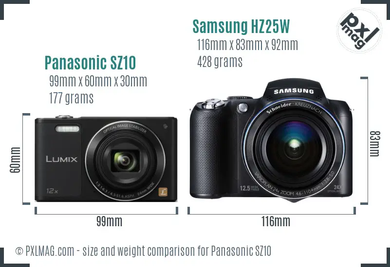 Panasonic SZ10 vs Samsung HZ25W size comparison