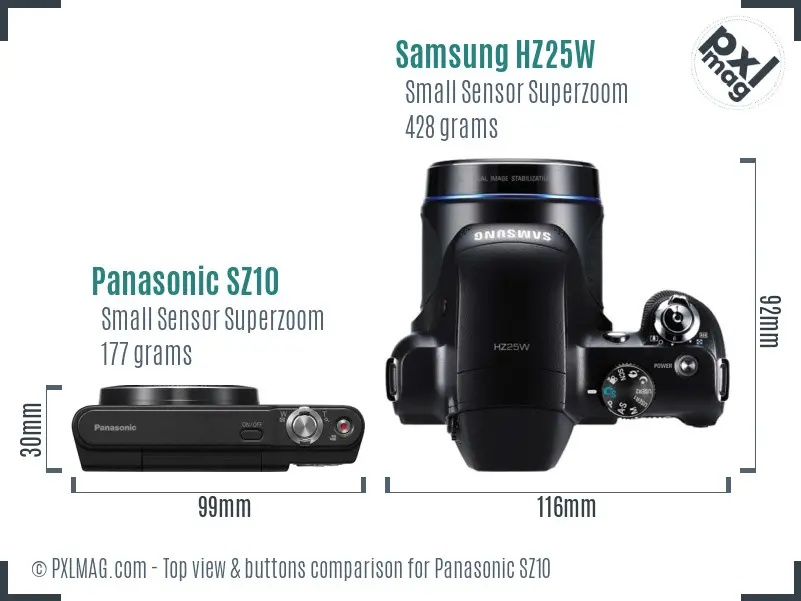 Panasonic SZ10 vs Samsung HZ25W top view buttons comparison