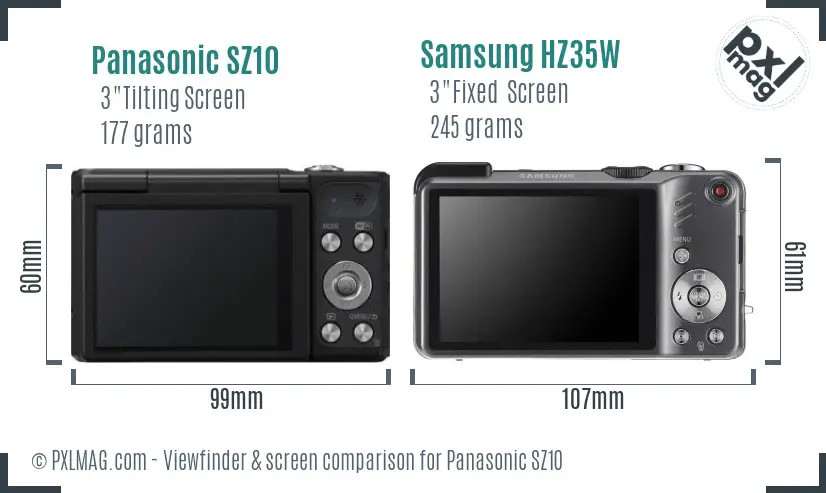 Panasonic SZ10 vs Samsung HZ35W Screen and Viewfinder comparison Panasonic SZ10 vs Samsung HZ35W Screen and Viewfinder comparison