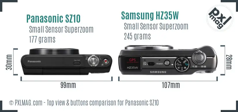 Panasonic SZ10 vs Samsung HZ35W top view buttons comparison Panasonic SZ10 vs Samsung HZ35W top view buttons comparison