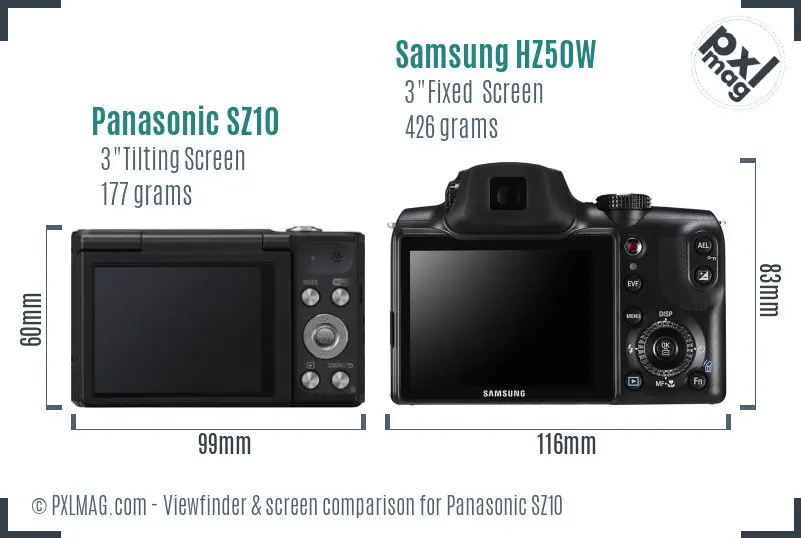 Panasonic SZ10 vs Samsung HZ50W Screen and Viewfinder comparison