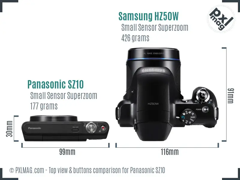 Panasonic SZ10 vs Samsung HZ50W top view buttons comparison