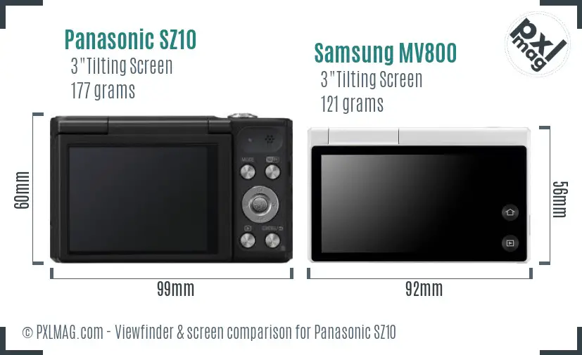 Panasonic SZ10 vs Samsung MV800 Screen and Viewfinder comparison