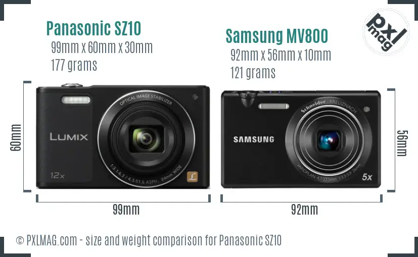 Panasonic SZ10 vs Samsung MV800 size comparison