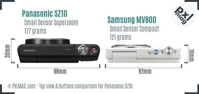 Panasonic SZ10 vs Samsung MV800 top view buttons comparison