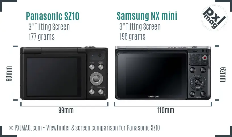 Panasonic SZ10 vs Samsung NX mini Screen and Viewfinder comparison