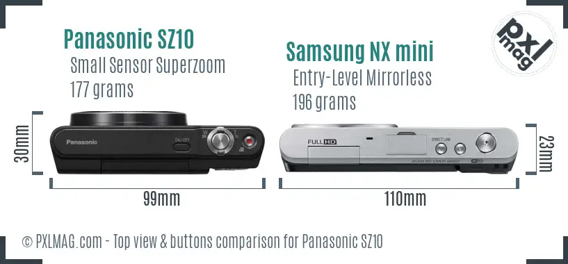 Panasonic SZ10 vs Samsung NX mini top view buttons comparison