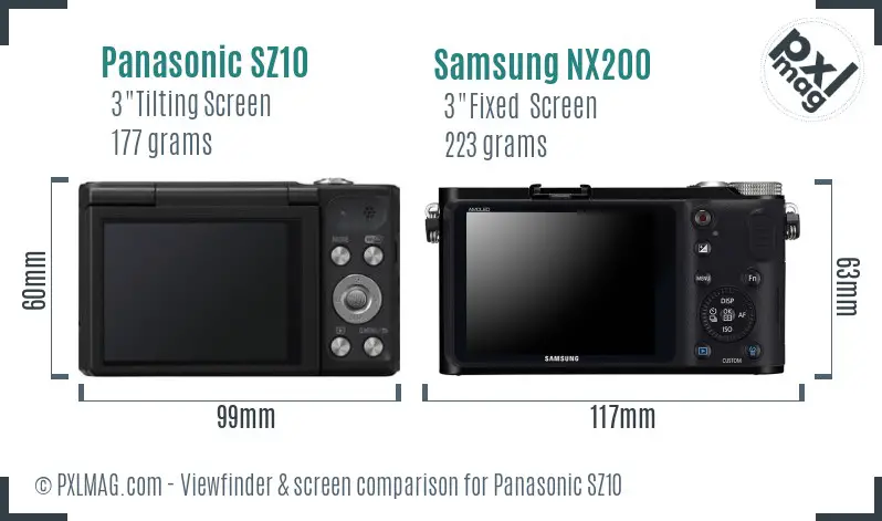 Panasonic SZ10 vs Samsung NX200 Screen and Viewfinder comparison