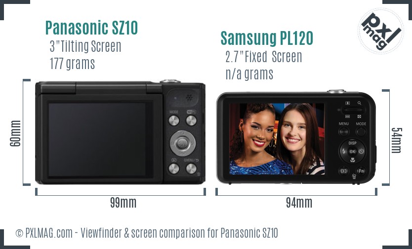 Panasonic SZ10 vs Samsung PL120 Screen and Viewfinder comparison
