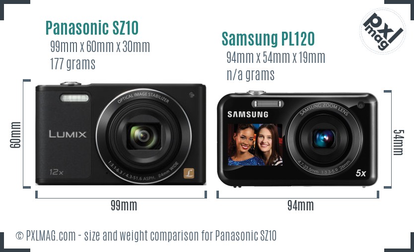 Panasonic SZ10 vs Samsung PL120 size comparison