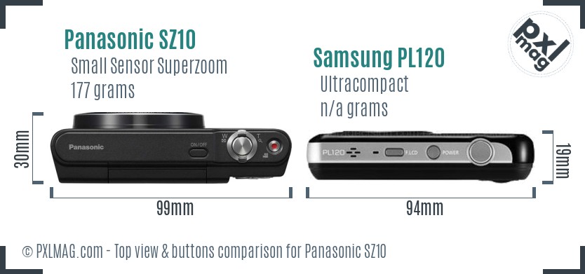 Panasonic SZ10 vs Samsung PL120 top view buttons comparison