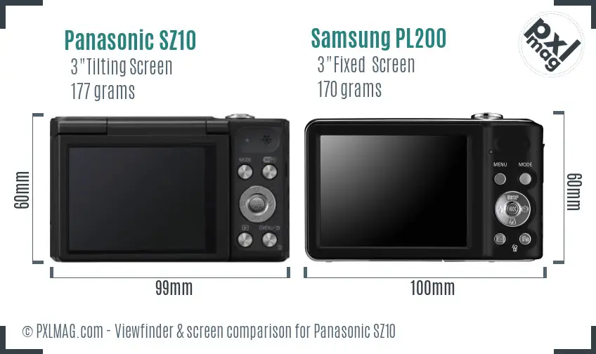 Panasonic SZ10 vs Samsung PL200 Screen and Viewfinder comparison