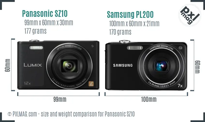 Panasonic SZ10 vs Samsung PL200 size comparison