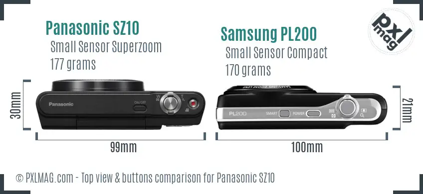 Panasonic SZ10 vs Samsung PL200 top view buttons comparison