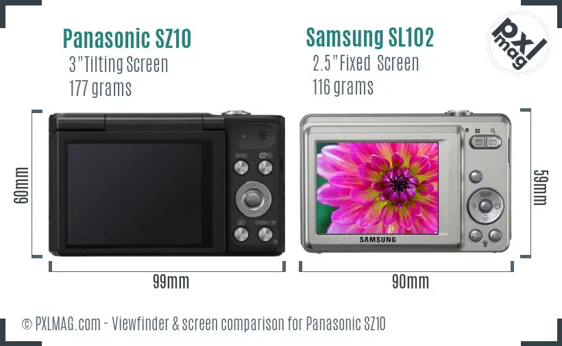 Panasonic SZ10 vs Samsung SL102 Screen and Viewfinder comparison