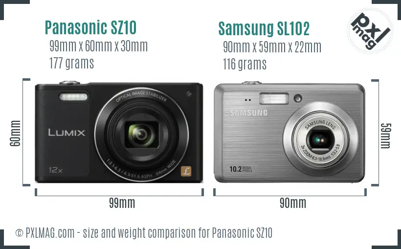 Panasonic SZ10 vs Samsung SL102 size comparison