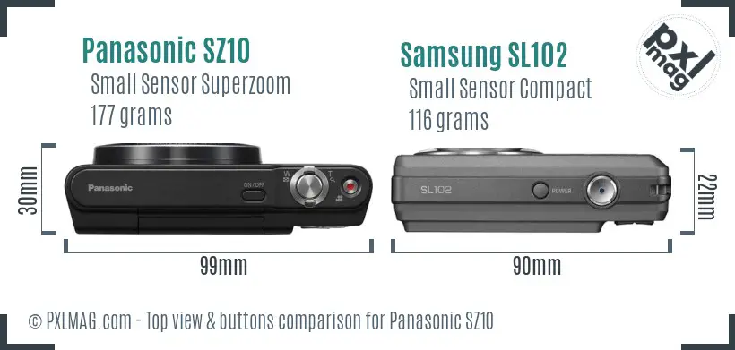 Panasonic SZ10 vs Samsung SL102 top view buttons comparison