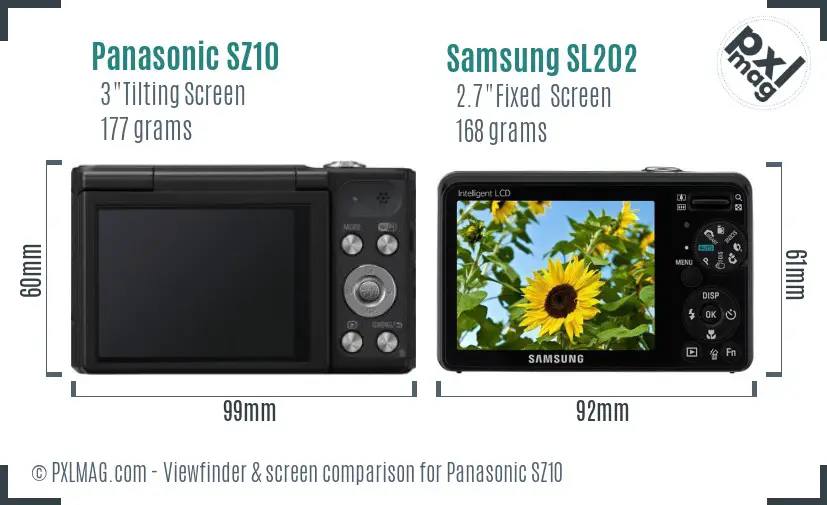 Panasonic SZ10 vs Samsung SL202 Screen and Viewfinder comparison