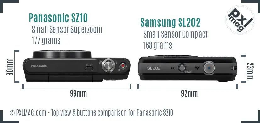 Panasonic SZ10 vs Samsung SL202 top view buttons comparison