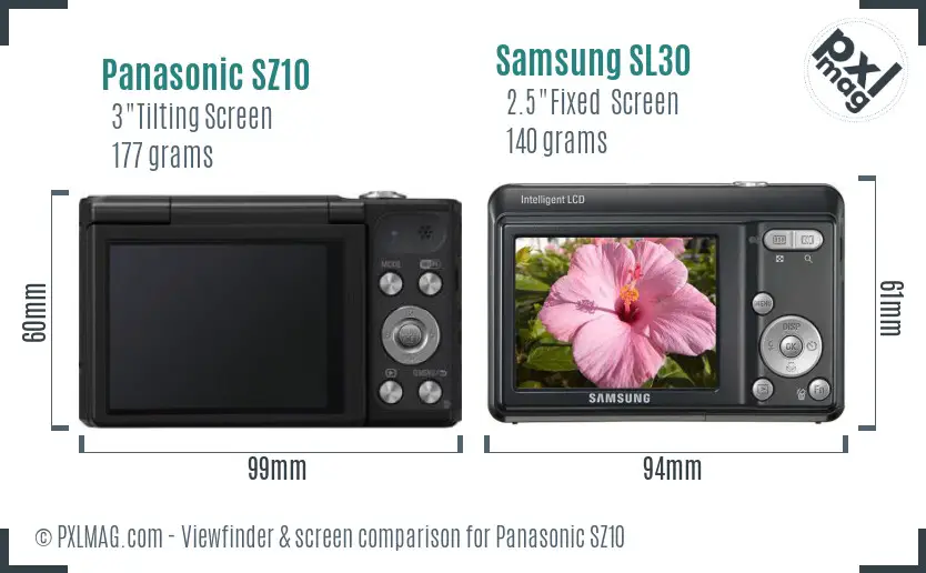 Panasonic SZ10 vs Samsung SL30 Screen and Viewfinder comparison