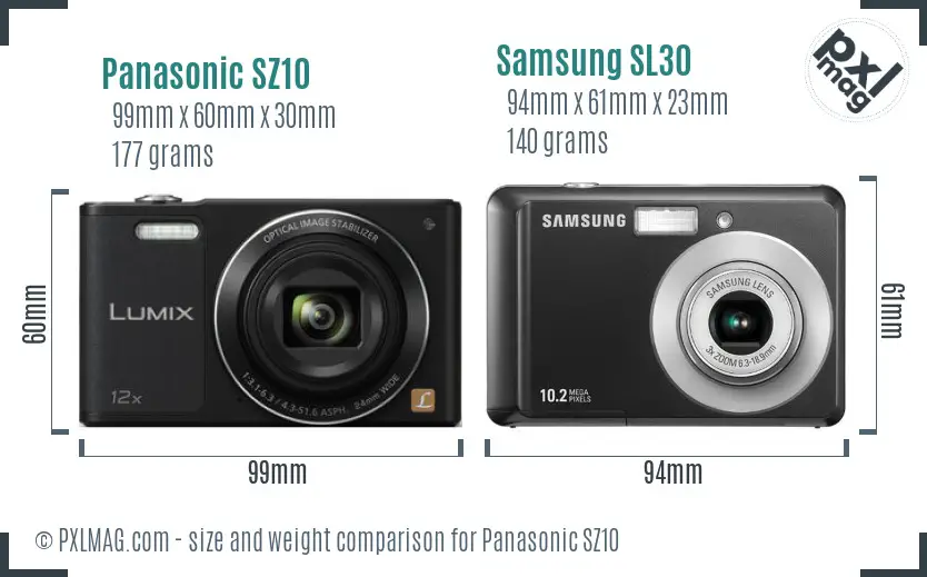 Panasonic SZ10 vs Samsung SL30 size comparison