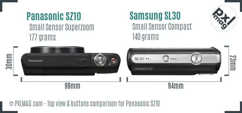 Panasonic SZ10 vs Samsung SL30 top view buttons comparison