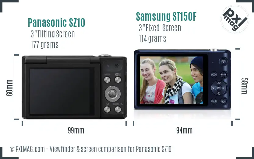 Panasonic SZ10 vs Samsung ST150F Screen and Viewfinder comparison