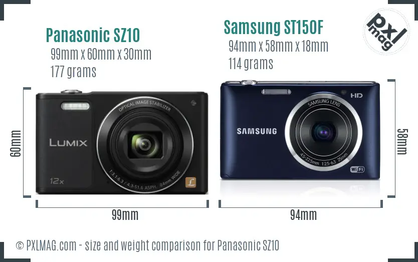 Panasonic SZ10 vs Samsung ST150F size comparison