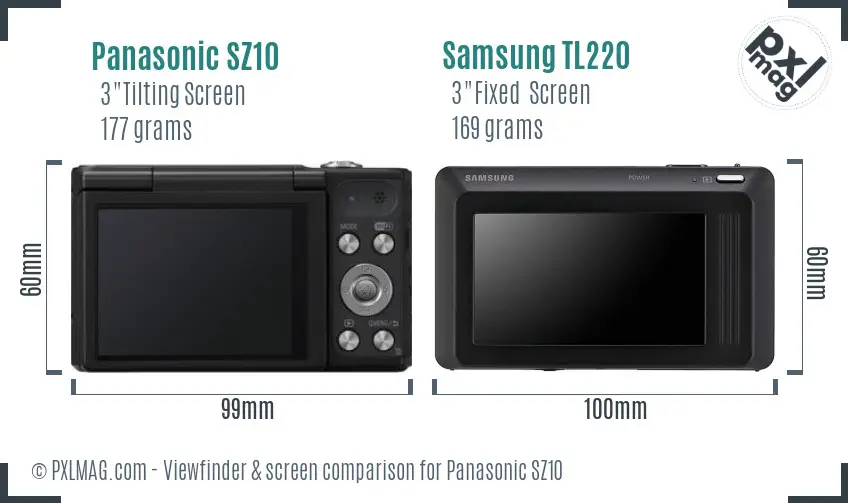 Panasonic SZ10 vs Samsung TL220 Screen and Viewfinder comparison