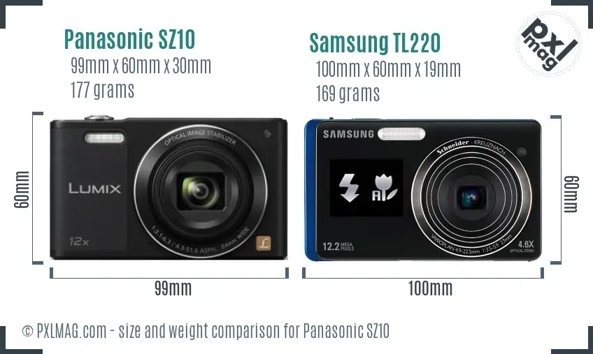 Panasonic SZ10 vs Samsung TL220 size comparison