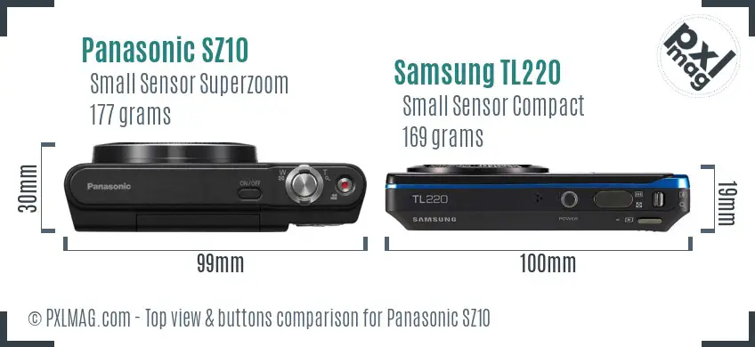 Panasonic SZ10 vs Samsung TL220 top view buttons comparison