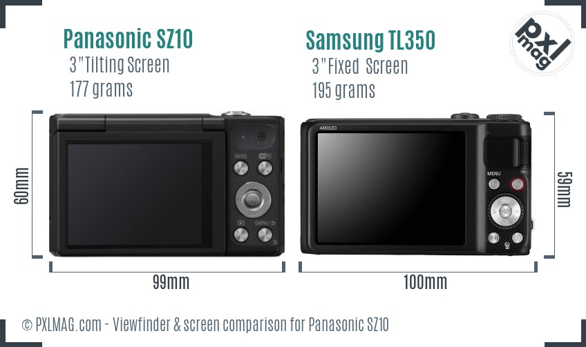 Panasonic SZ10 vs Samsung TL350 Screen and Viewfinder comparison