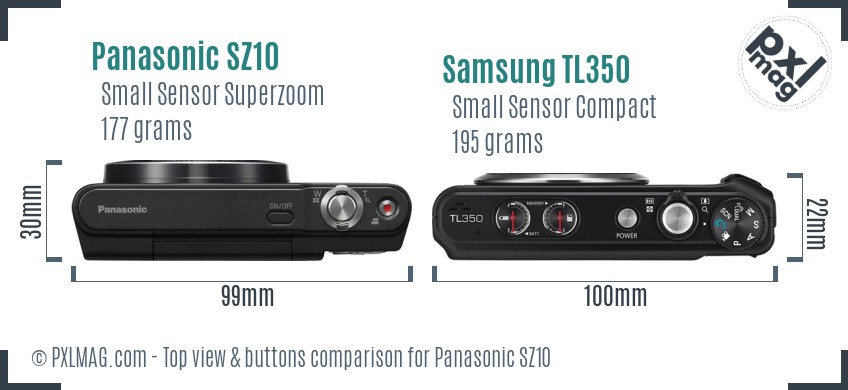 Panasonic SZ10 vs Samsung TL350 top view buttons comparison