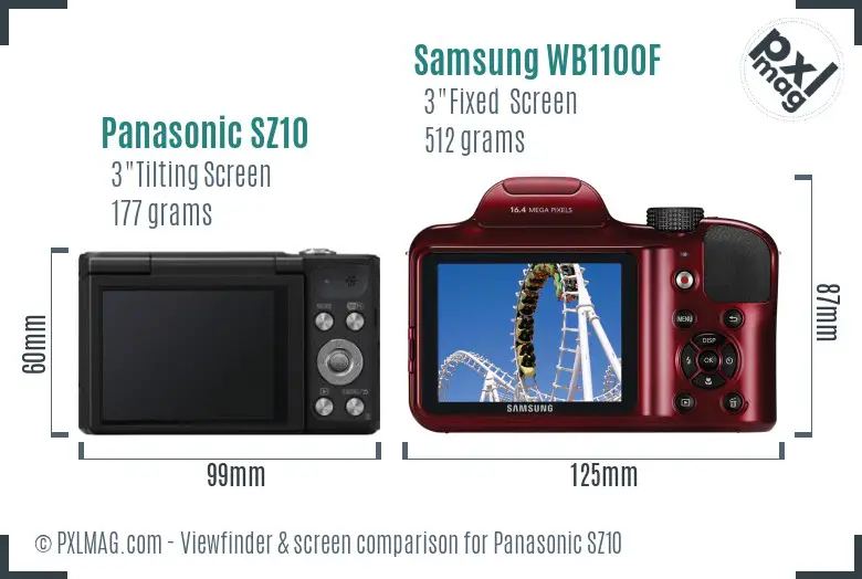 Panasonic SZ10 vs Samsung WB1100F Screen and Viewfinder comparison