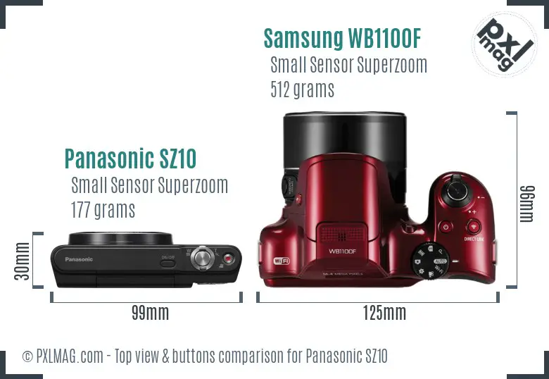Panasonic SZ10 vs Samsung WB1100F top view buttons comparison