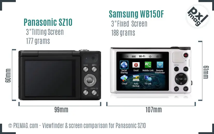 Panasonic SZ10 vs Samsung WB150F Screen and Viewfinder comparison