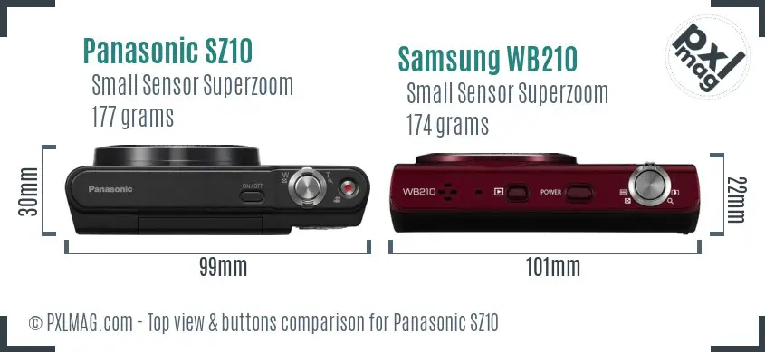 Panasonic SZ10 vs Samsung WB210 top view buttons comparison