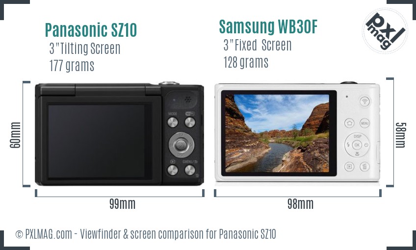 Panasonic SZ10 vs Samsung WB30F Screen and Viewfinder comparison