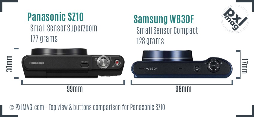 Panasonic SZ10 vs Samsung WB30F top view buttons comparison