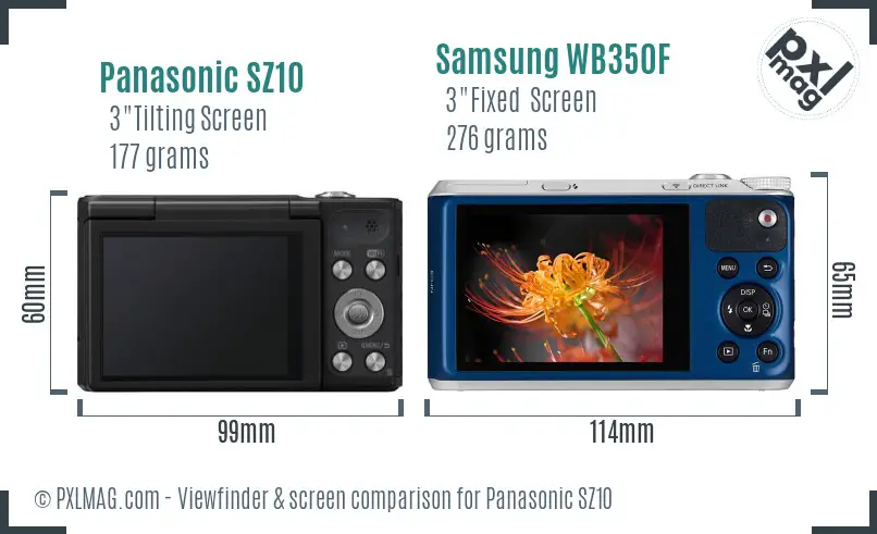 Panasonic SZ10 vs Samsung WB350F Screen and Viewfinder comparison