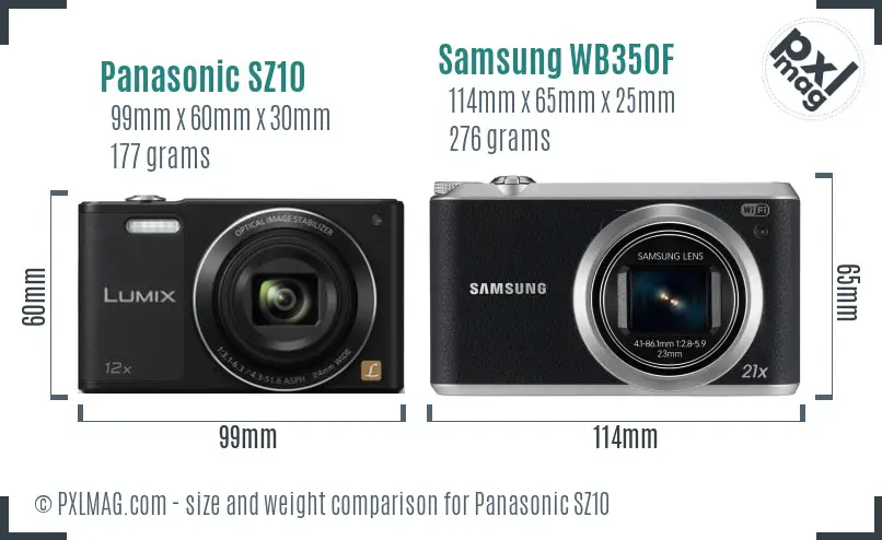 Panasonic SZ10 vs Samsung WB350F size comparison