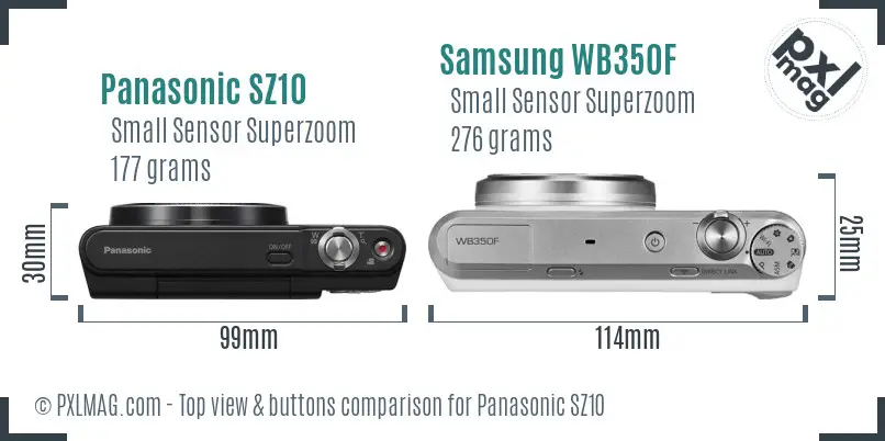 Panasonic SZ10 vs Samsung WB350F top view buttons comparison