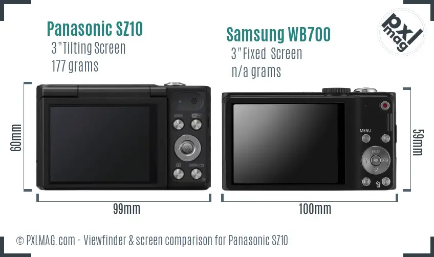 Panasonic SZ10 vs Samsung WB700 Screen and Viewfinder comparison