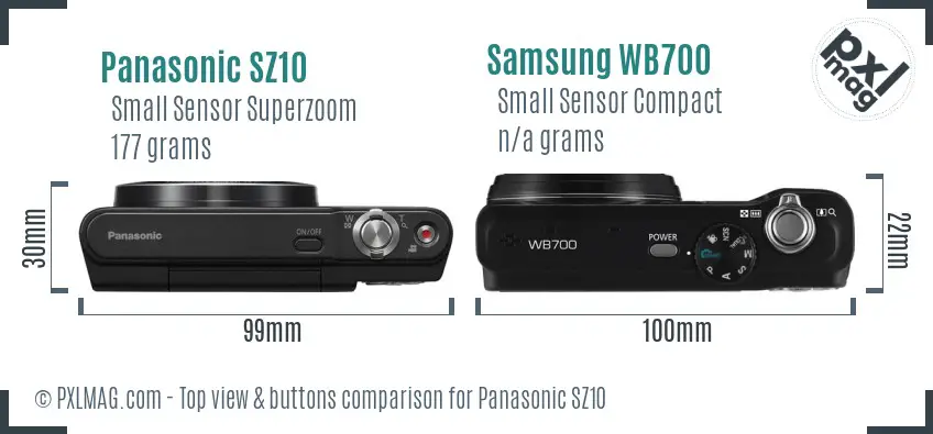 Panasonic SZ10 vs Samsung WB700 top view buttons comparison